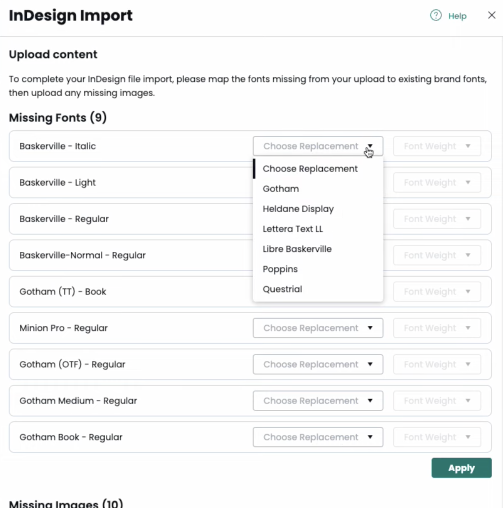 InDesign import dialogue